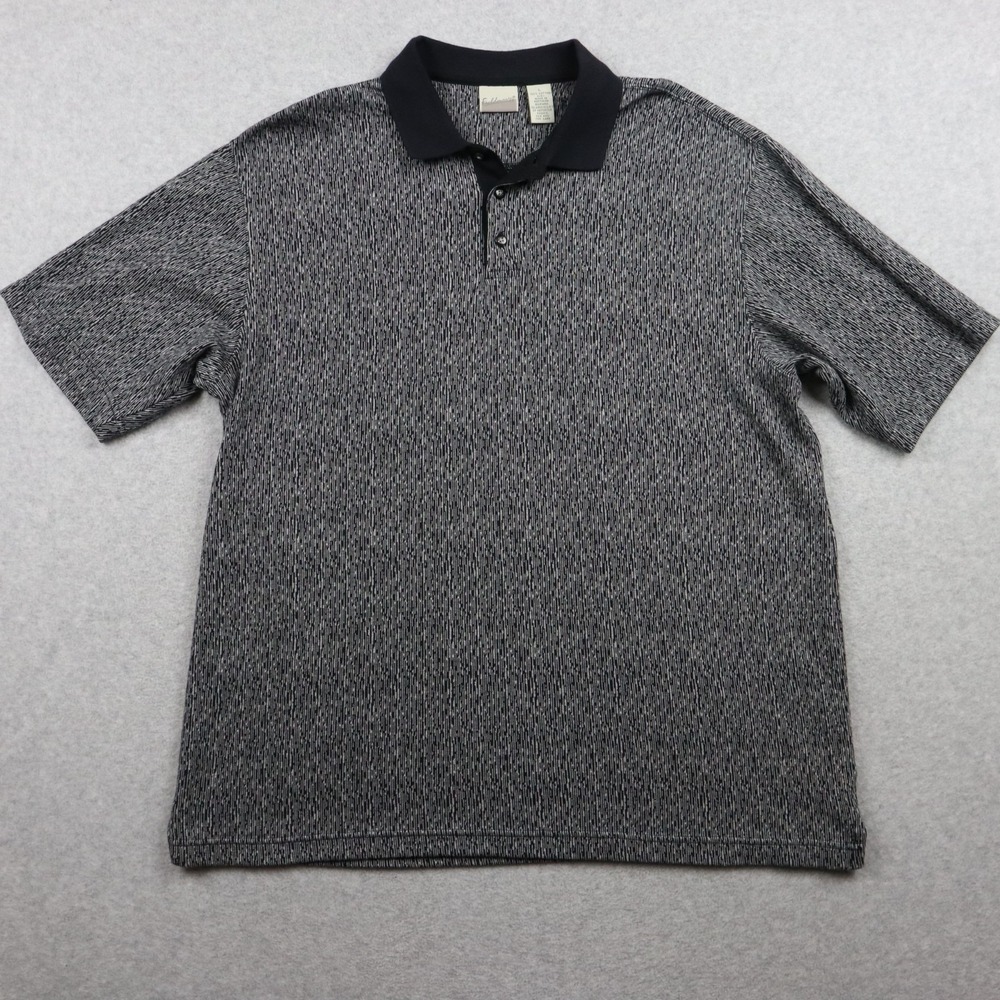 Fieldmaster Polo Shirt Mens Large Casual Knit Cotton Blue Patterned Short Sleeve